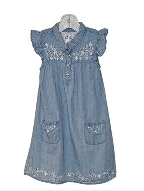 Kaisley Lightwash Denim Cowgirl Dress Pearl Snap Buttons Ruffle Cap Sleeve 7